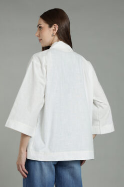 Puuvillane kimono tagant — 100% orgaaniline slub puuvill, naturaalne valge, valmis taimetrükiks