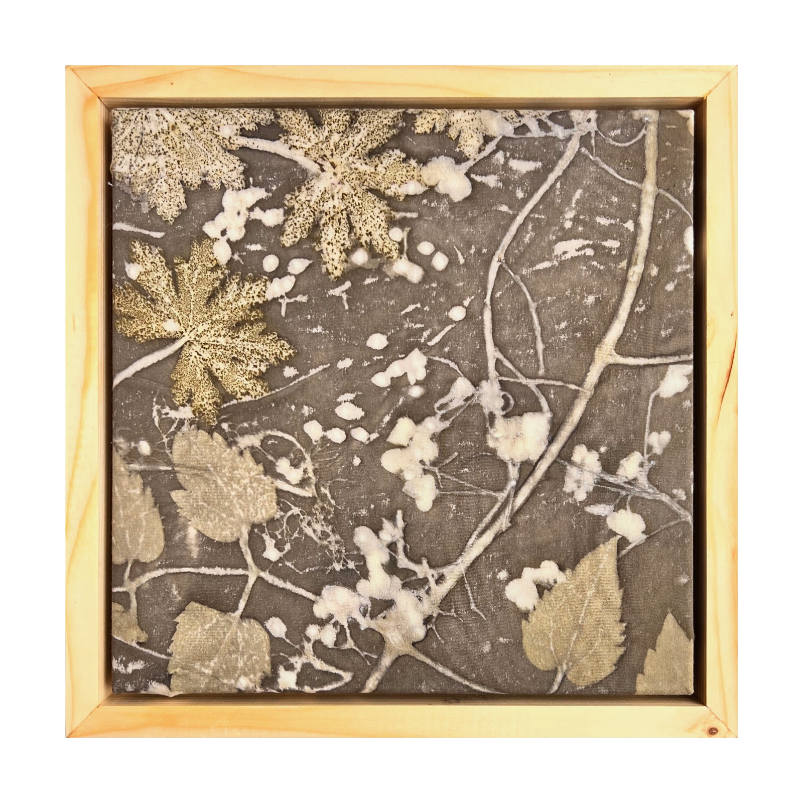 Rohttaimed II, taimetrükk viskoosil, raamitud pilt 35×35 cm