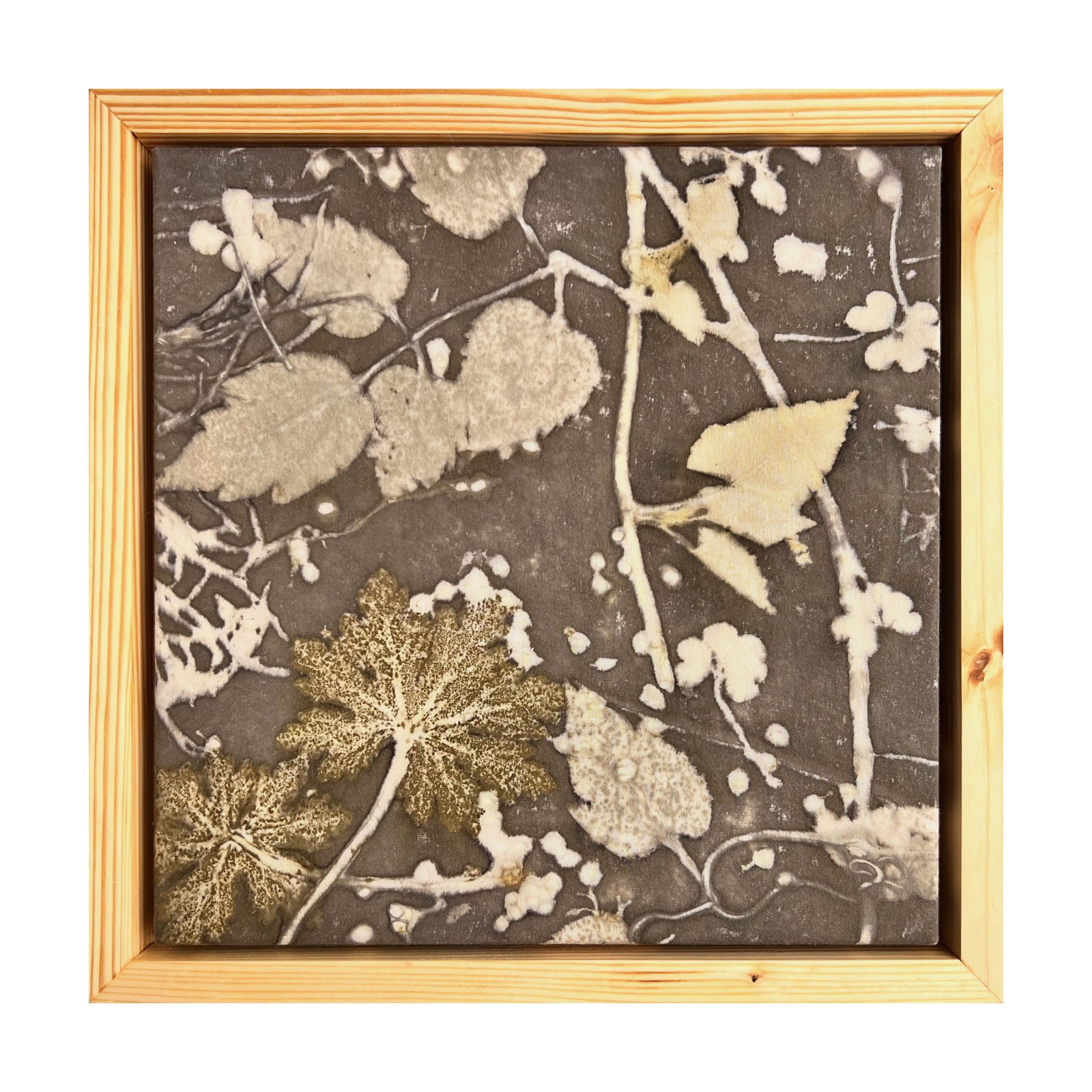 Rohttaimed, taimetrükk viskoosil, raamitud pilt 35×35 cm