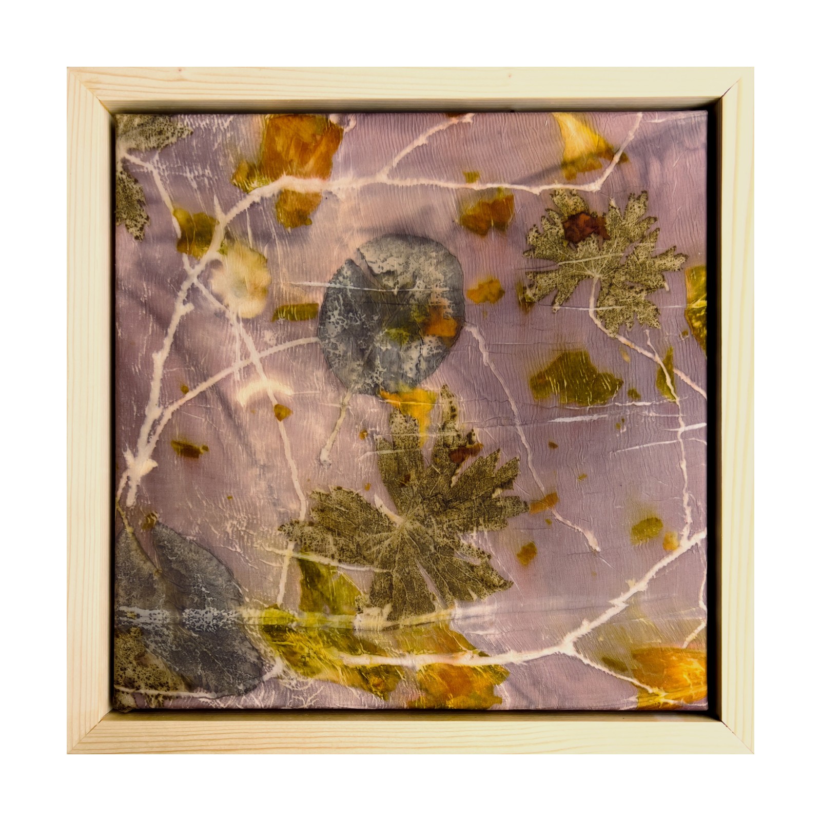 Tasane side II, taimetrükk siidil, raamitud pilt 35×35 cm